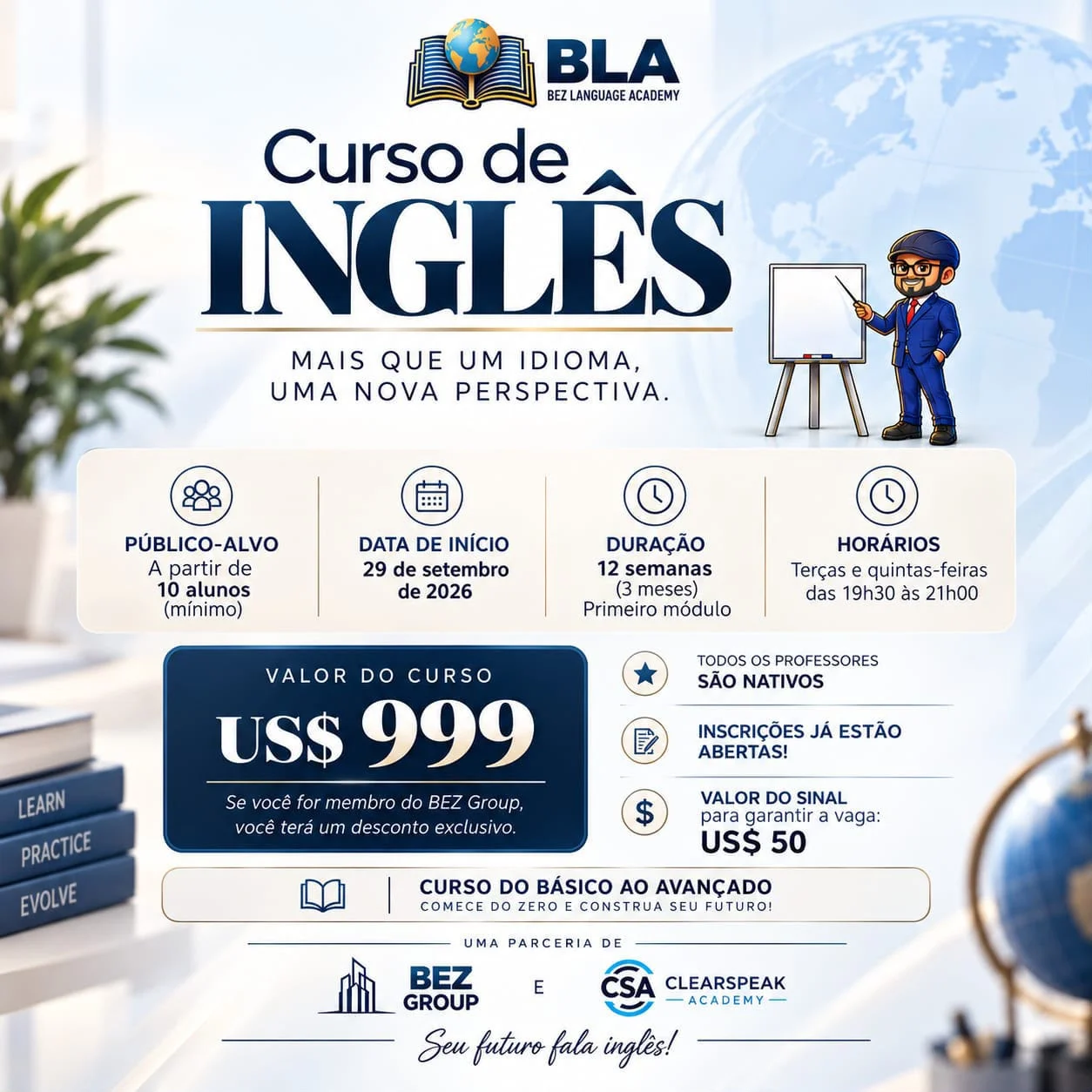 Flyer do Curso de Inglês da BLA